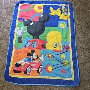 Disney Baby Quilt Crib Blanket Mickey Mouse House Gears 42"x57" Vintage Pluto‎